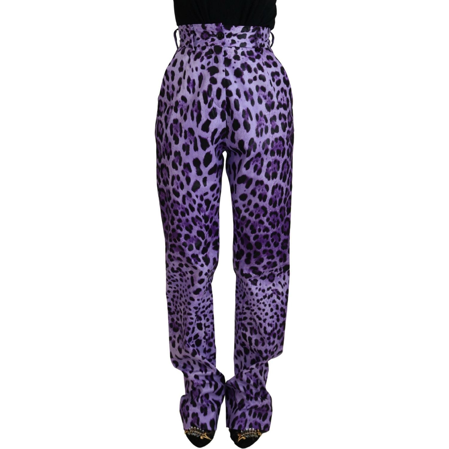 Dolce & Gabbana Purple Leopard Print High Waist Pants