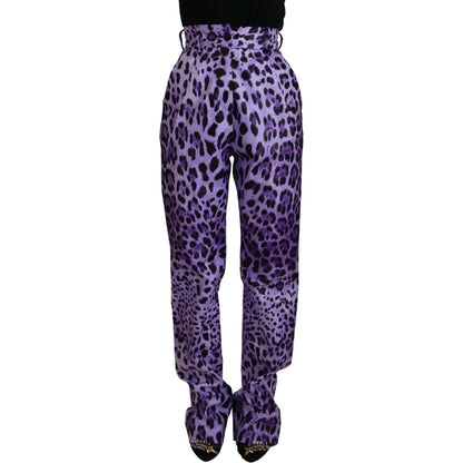 Dolce & Gabbana Purple Leopard Print High Waist Pants Dolce & Gabbana