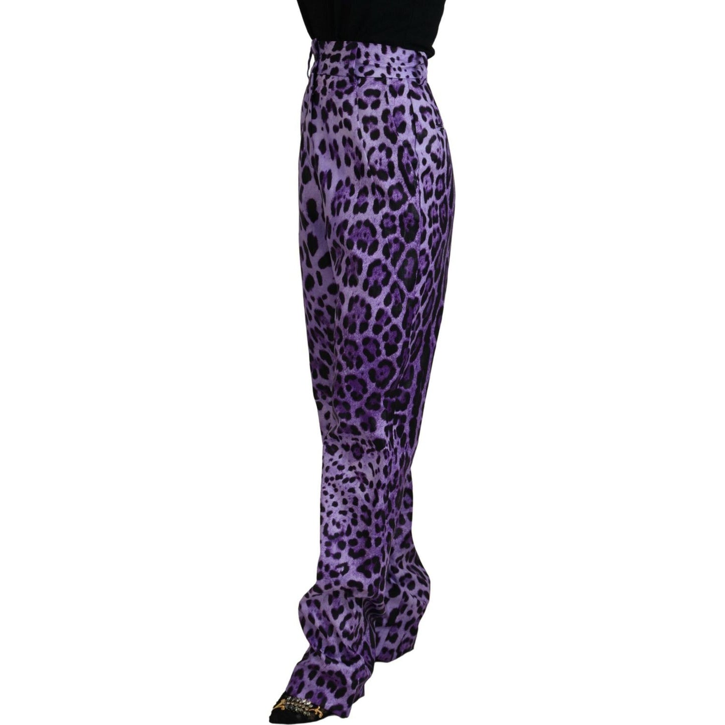 Dolce & Gabbana Purple Leopard Print High Waist Pants Dolce & Gabbana