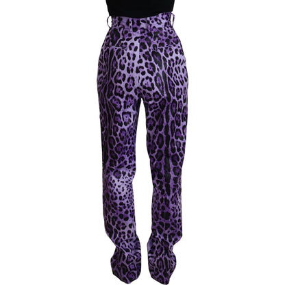 Dolce & Gabbana Purple Leopard Print High Waist Pants Dolce & Gabbana