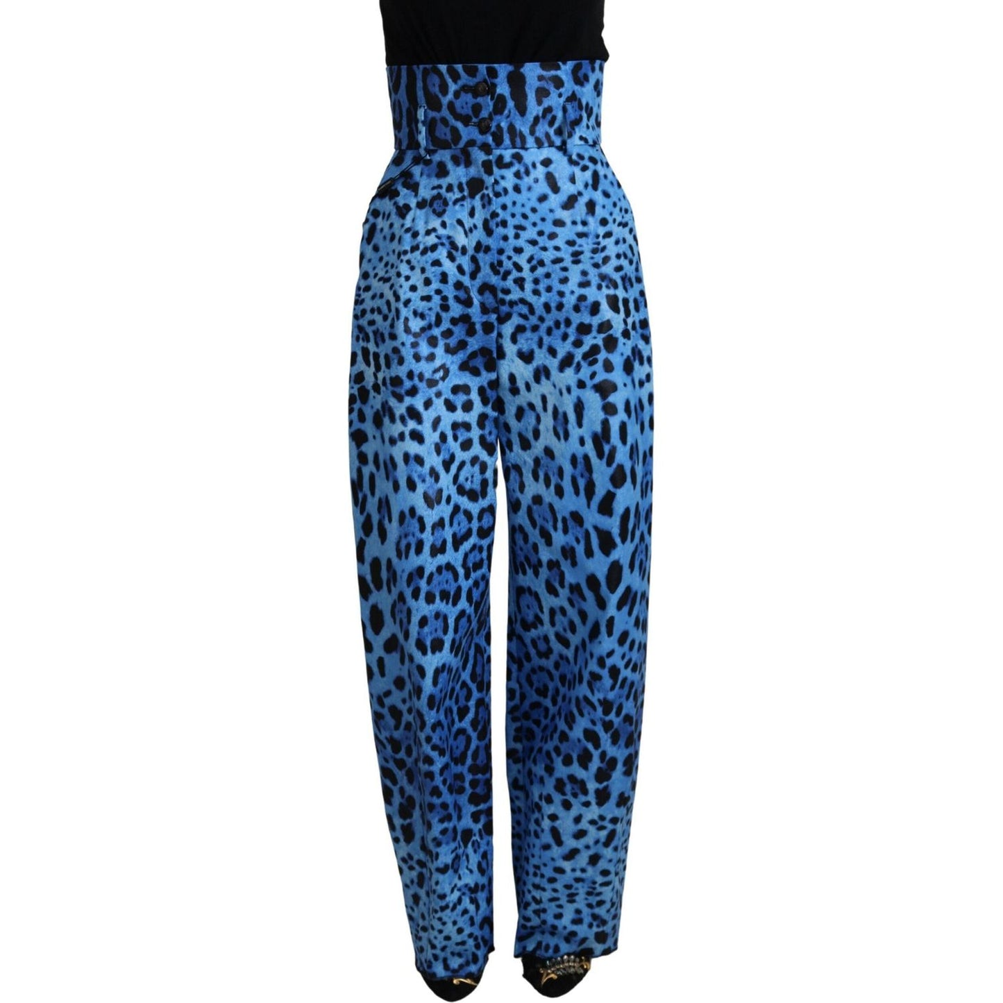 Dolce & Gabbana Blue Leopard Print High Waist Pants Dolce & Gabbana