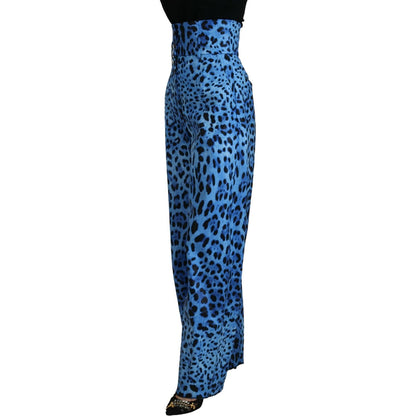 Dolce & Gabbana Blue Leopard Print High Waist Pants Dolce & Gabbana