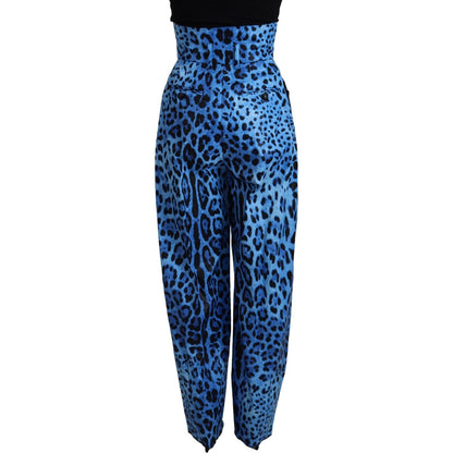 Dolce & Gabbana Blue Leopard Print High Waist Pants Dolce & Gabbana