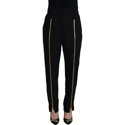 Dolce & Gabbana Black Wool High Waist Tapered Pants Dolce & Gabbana