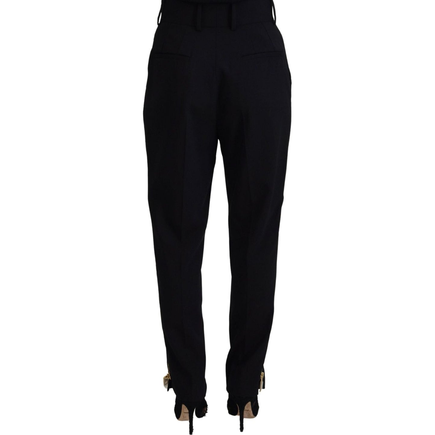 Dolce & Gabbana Black Wool High Waist Tapered Pants Dolce & Gabbana
