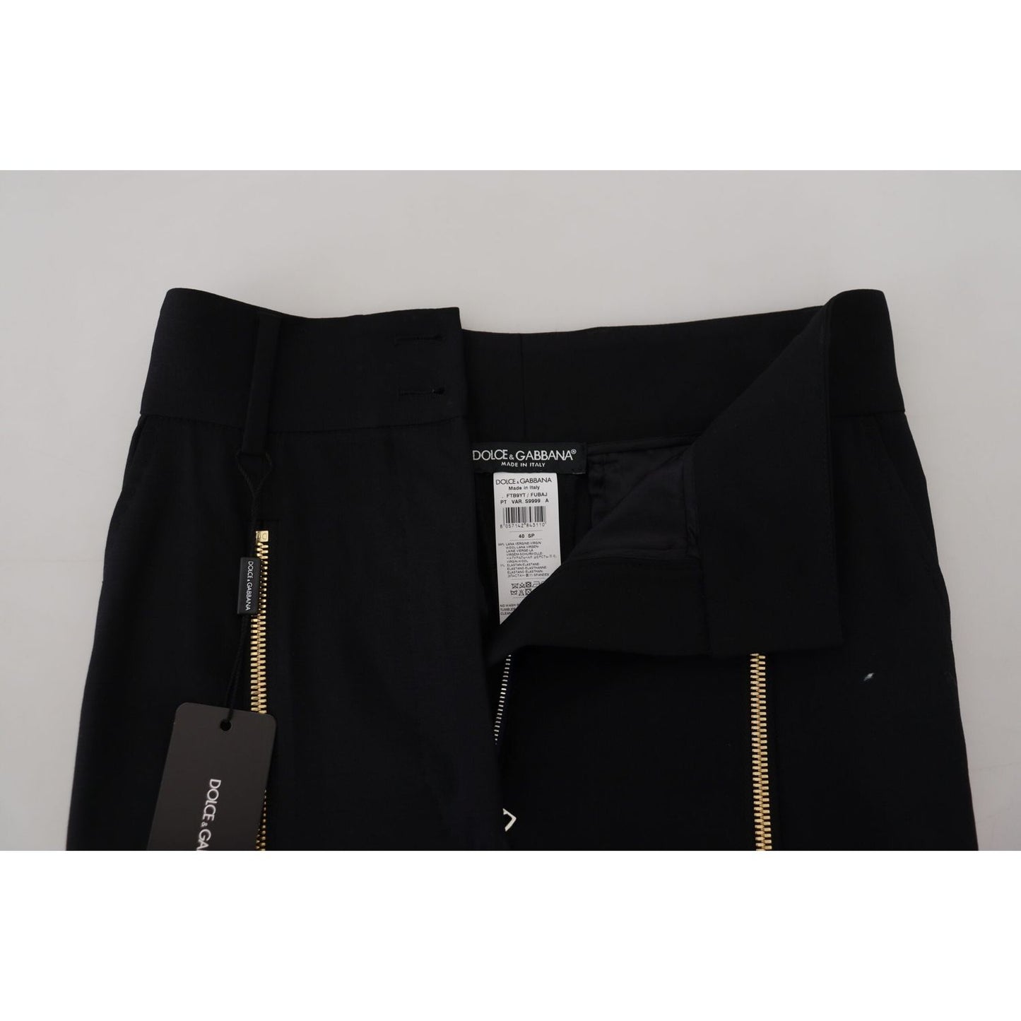Dolce & Gabbana Black Wool High Waist Tapered Pants Dolce & Gabbana