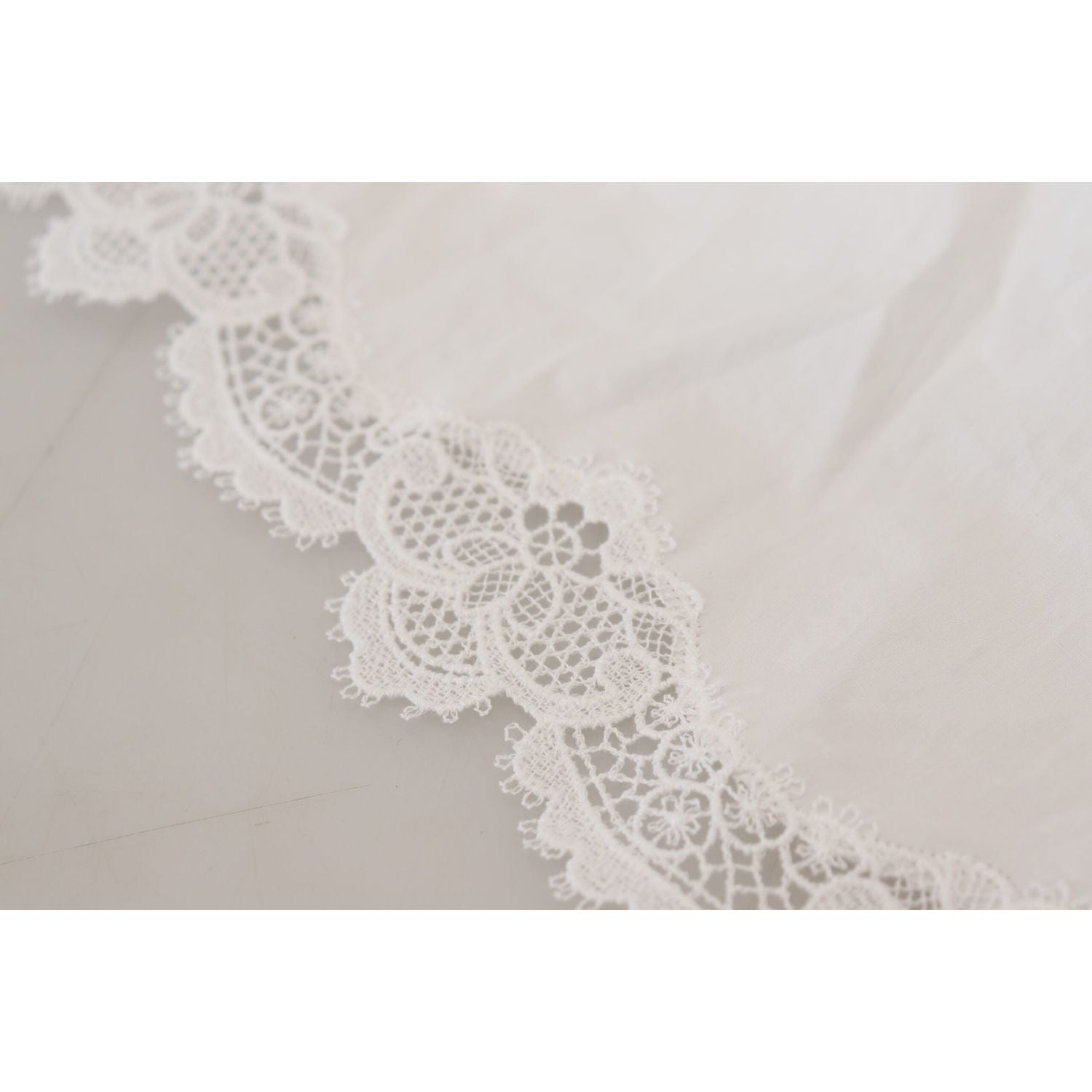 Dolce & Gabbana White Cotton Lace Trim Turtle Neck Blouse Top