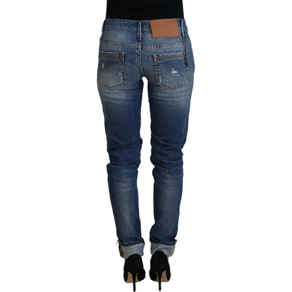 Acht Blue Washed Cotton Low Waist Women Casual Jeans