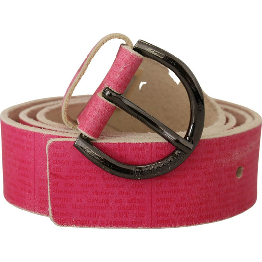 John Galliano Pink Leather Letter Logo Round Buckle Waist Belt WMB245-100