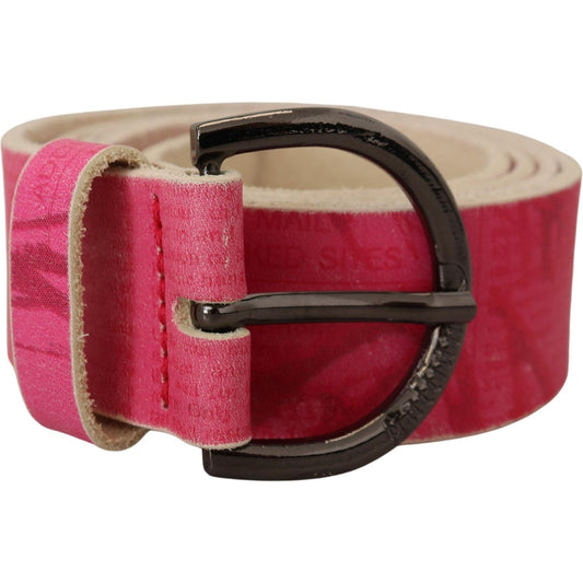 John Galliano Pink Leather Letter Logo Round Buckle Waist Belt WMB245-100