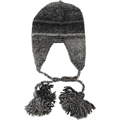 Dolce & Gabbana Gray Warm Fleece Ear Flaps Knit Beanie Hat