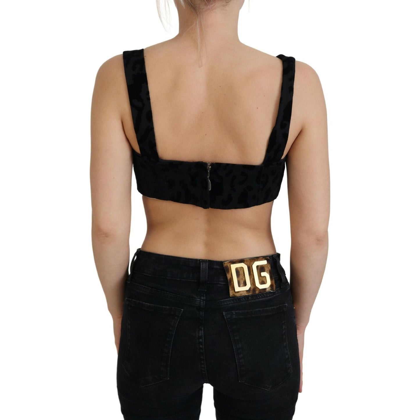 Dolce & Gabbana Black Leopard Cropped Bustier Corset Bra Top Dolce & Gabbana
