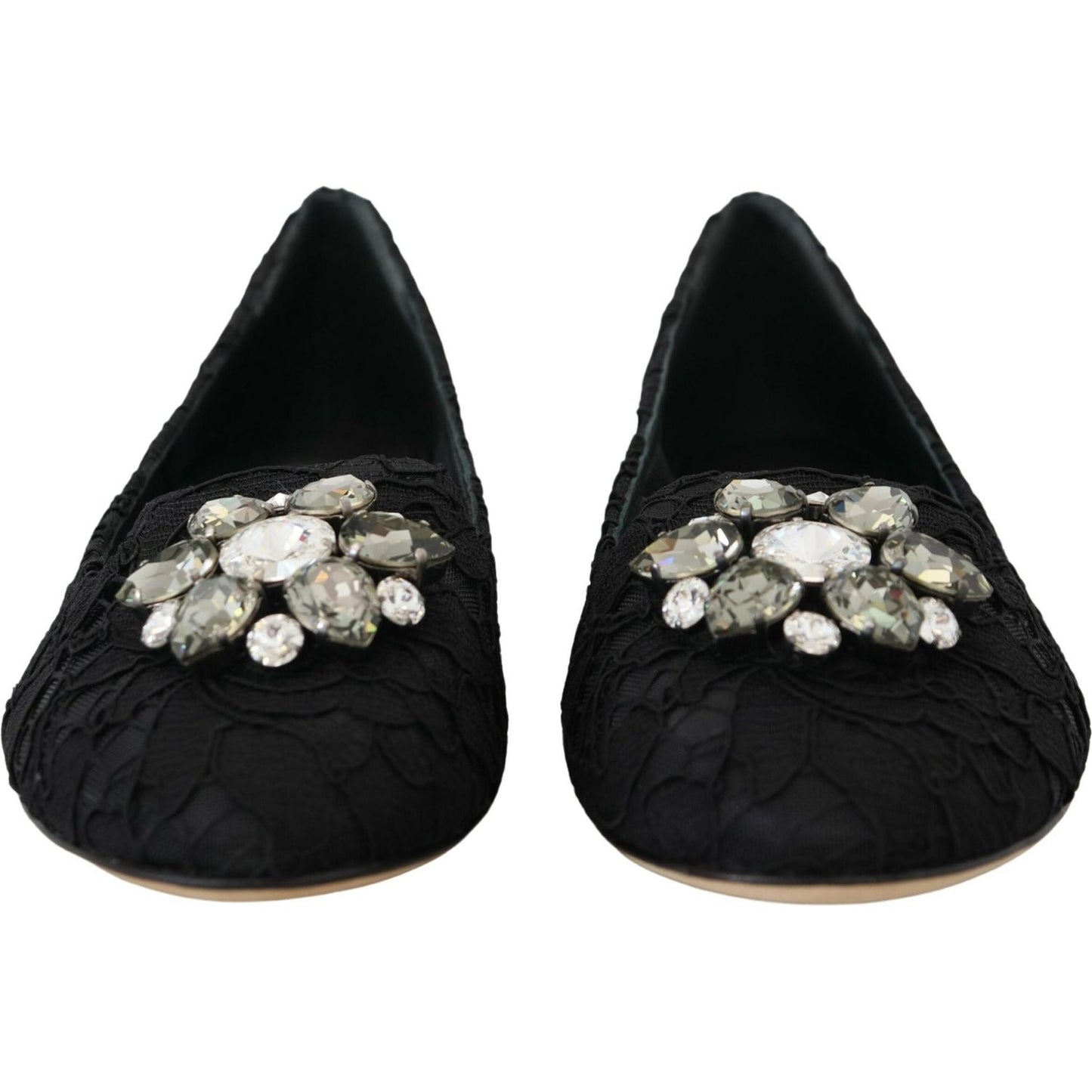 Dolce & Gabbana Black Taormina Lace Crystals Flats Shoes