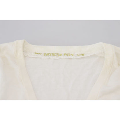 Patrizia Pepe Ivory V-Neck Long Sleeves Women Blouse Top