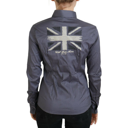 U.S. POLO ASSN. Gray Printed Long Sleeves Collared Top