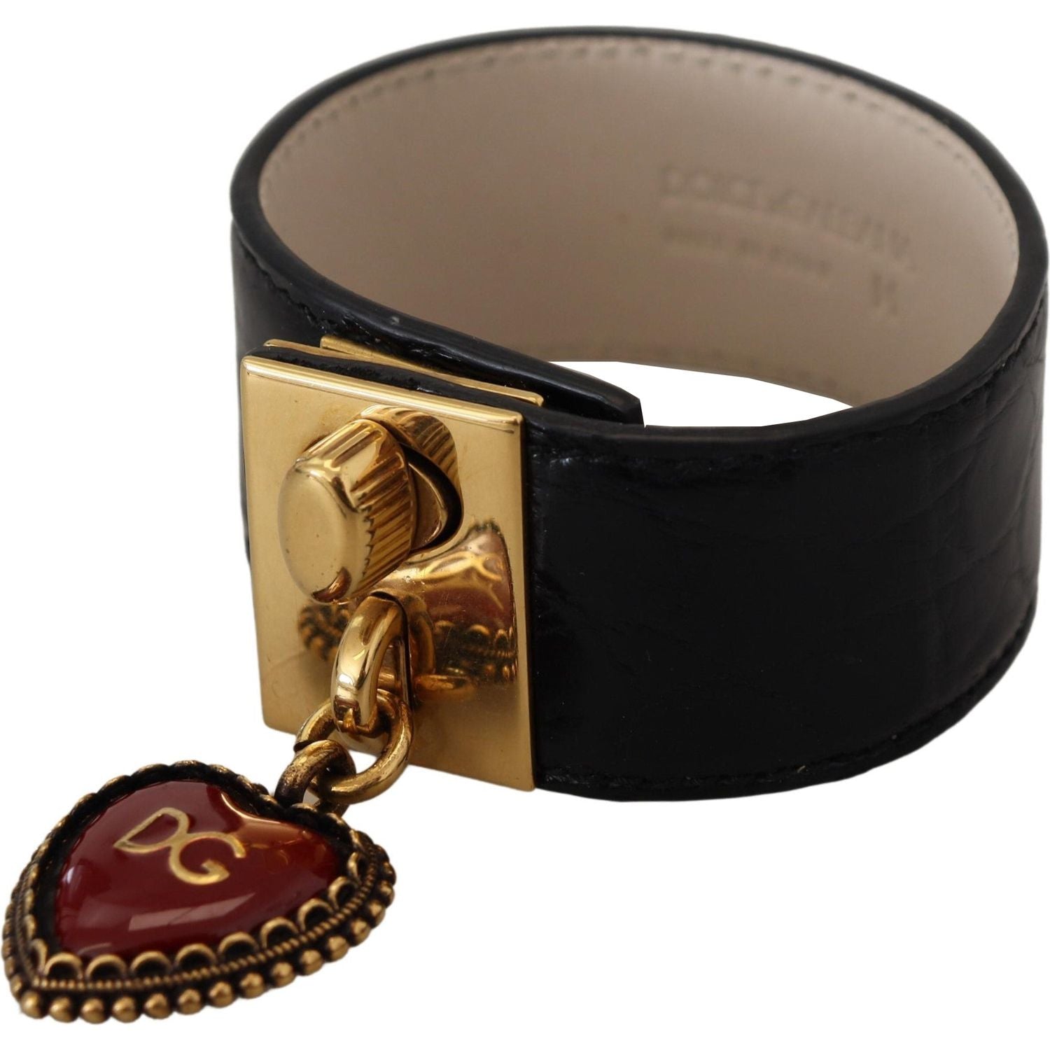 Dolce & Gabbana Black Dauphine Leather DG Heart Key Ring Bracelet