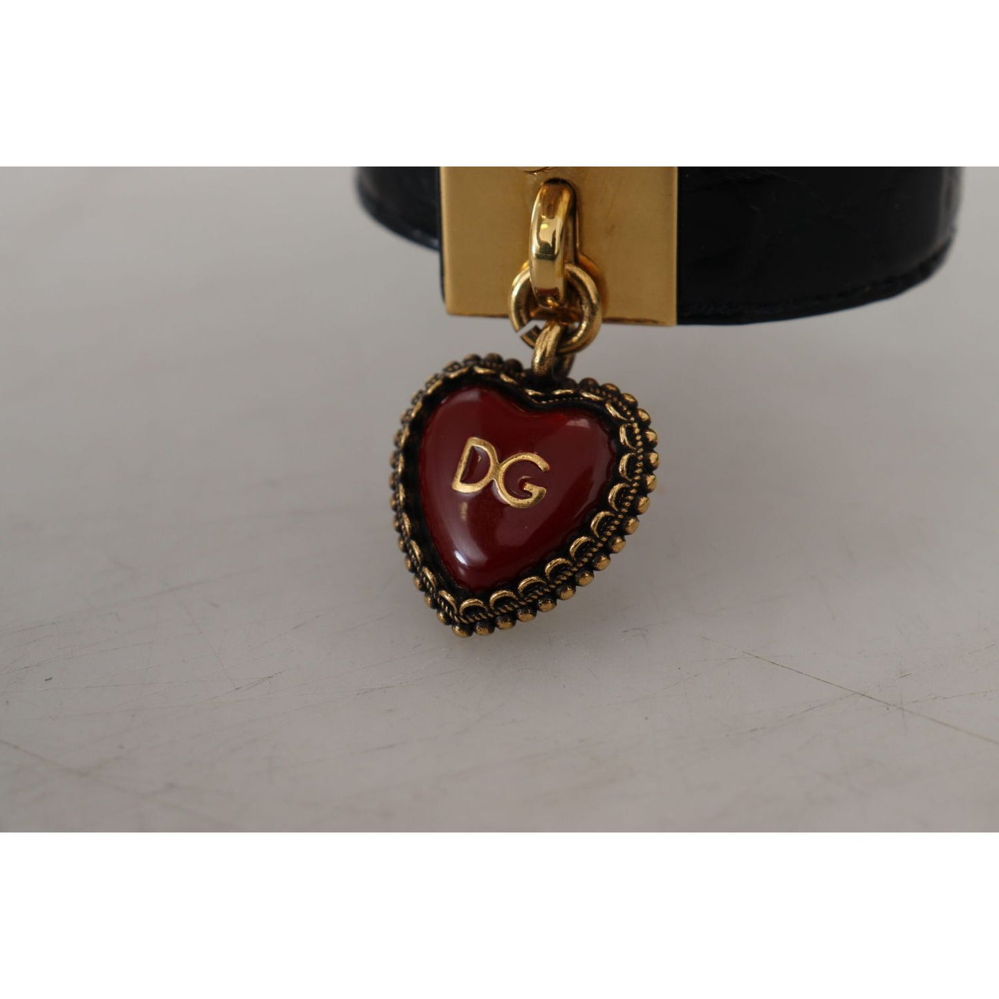 Dolce & Gabbana Black Dauphine Leather DG Heart Key Ring Bracelet Bracelet