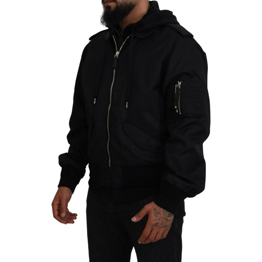 Dolce & Gabbana Black Nylon Hooded Full Zip Men Coat Jacket