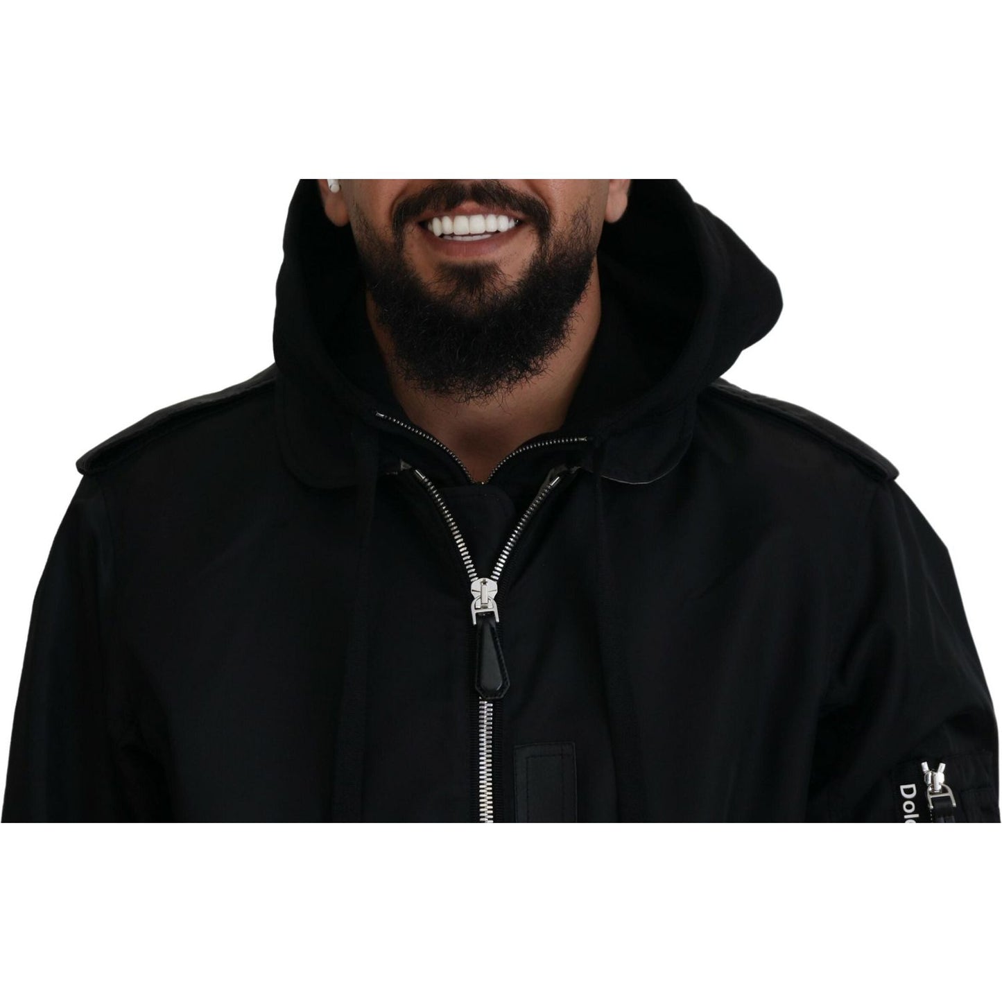Dolce & Gabbana Black Nylon Hooded Full Zip Men Coat Jacket
