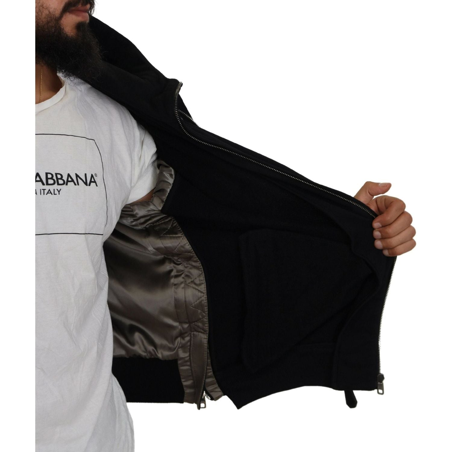 Dolce & Gabbana Black Nylon Hooded Full Zip Men Coat Jacket