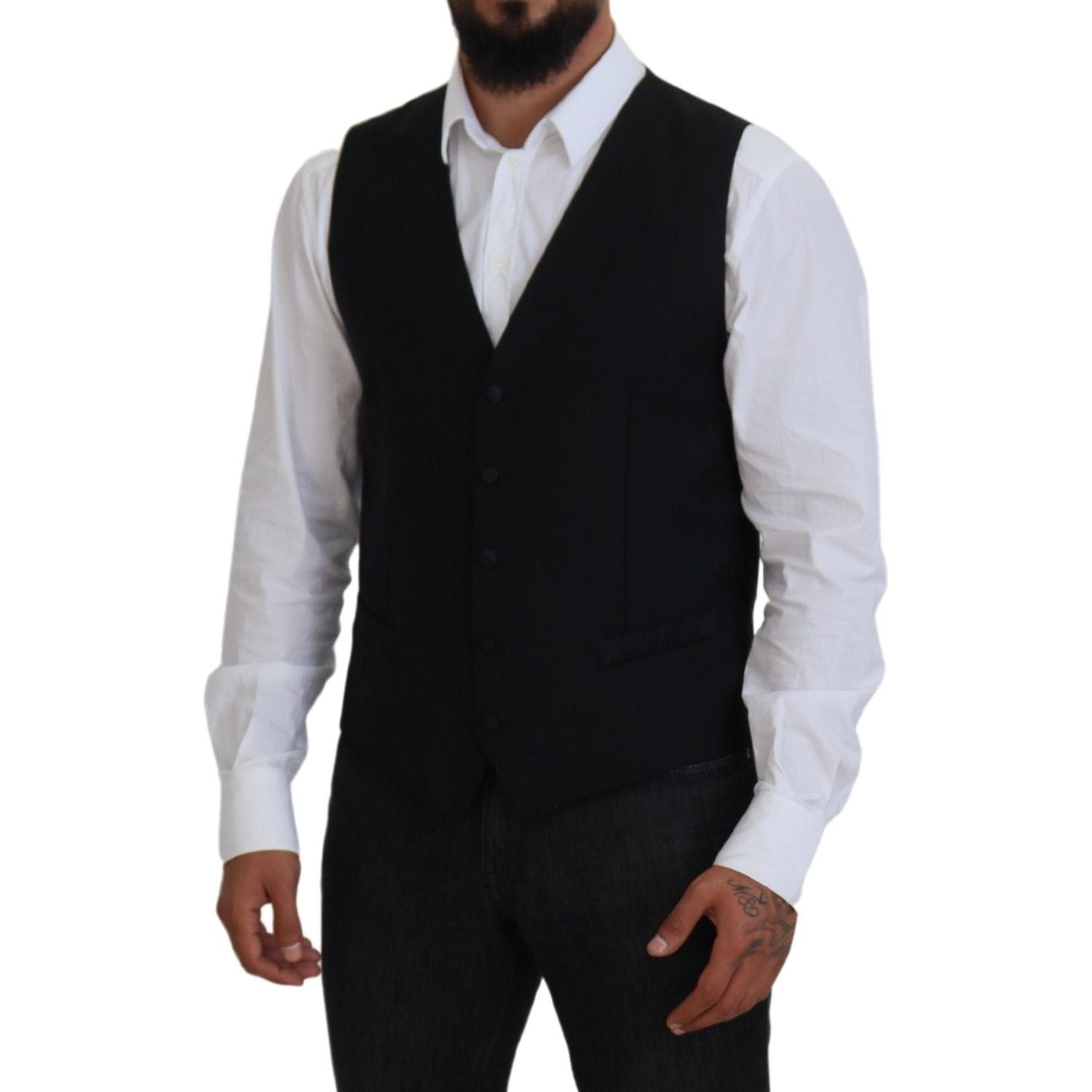 Dolce & Gabbana Black Virgin Wool Waistcoat Formal Vest