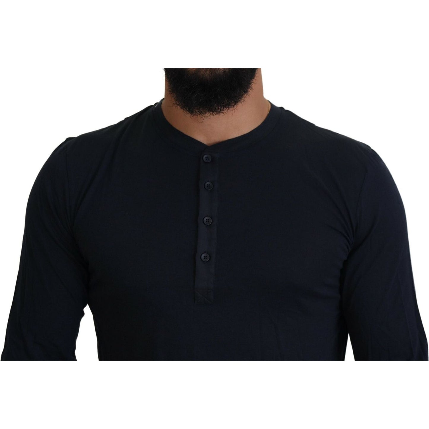 Dolce & Gabbana Blue Cotton Button Crewneck Pullover Sweater TSH84059-46