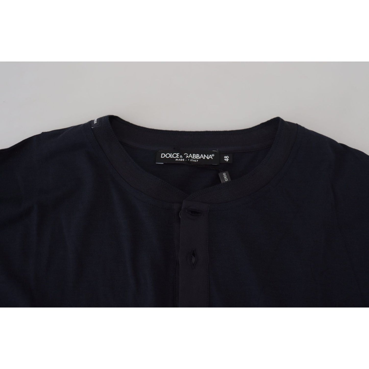 Dolce & Gabbana Blue Cotton Button Crewneck Pullover Sweater TSH84059-46
