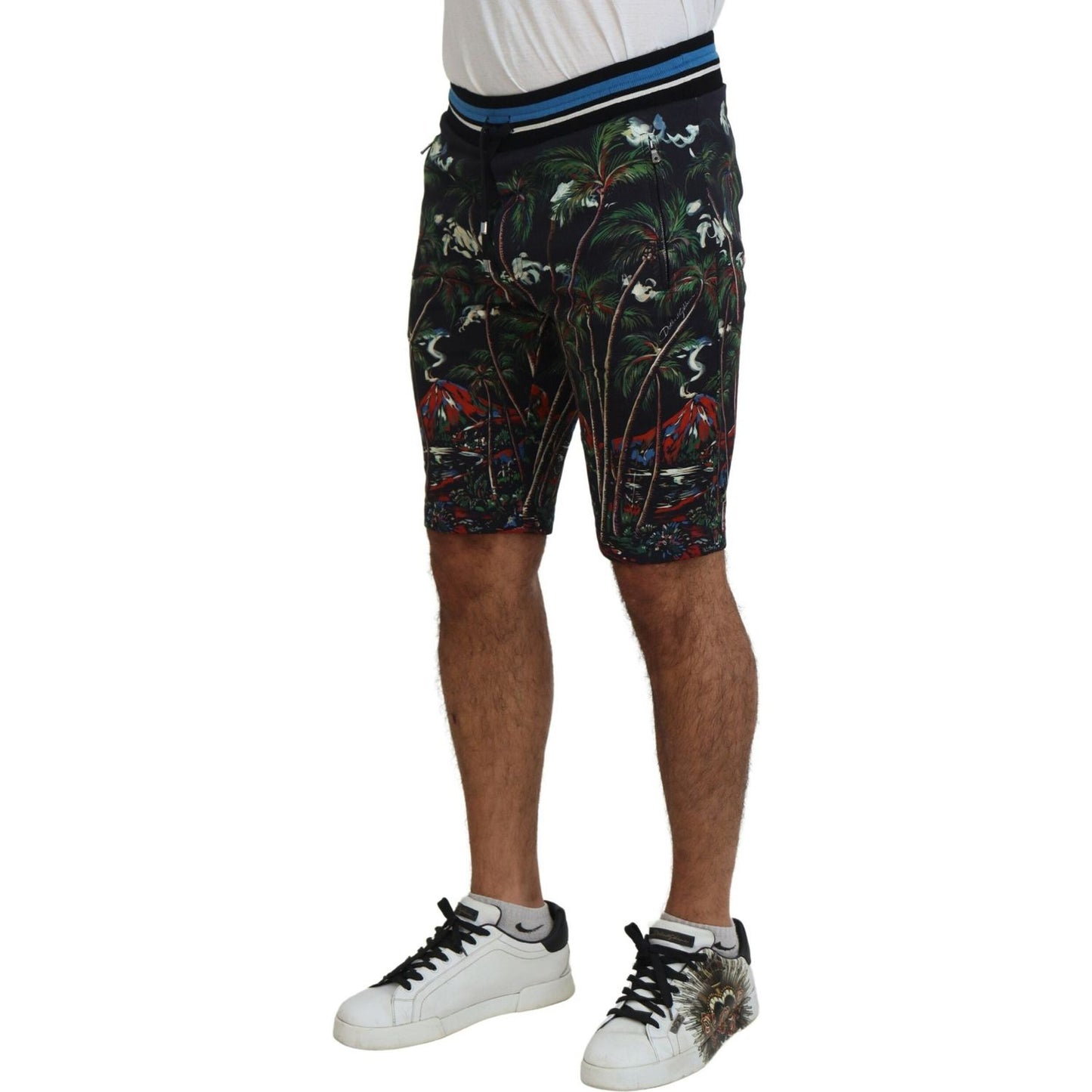 Dolce & Gabbana Black Cotton Volcano Print Casual Shorts Dolce & Gabbana