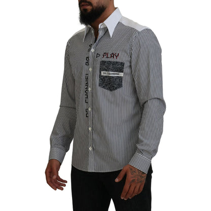 Dolce & Gabbana Black White Striped Printed Casual Cotton Shirt Dolce & Gabbana