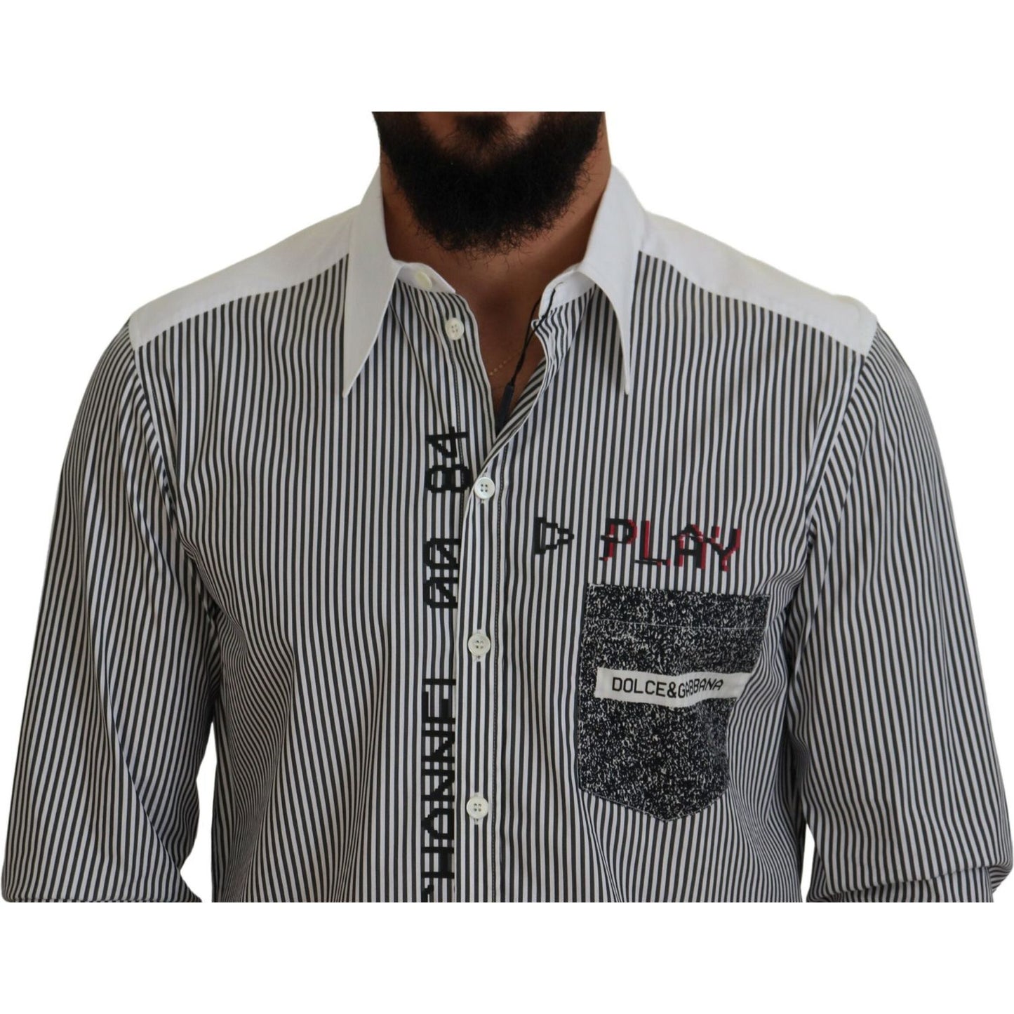 Dolce & Gabbana Black White Striped Printed Casual Cotton Shirt Dolce & Gabbana