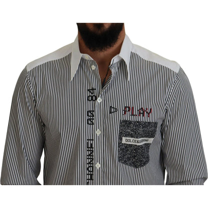 Dolce & Gabbana Black White Striped Printed Casual Cotton Shirt Dolce & Gabbana
