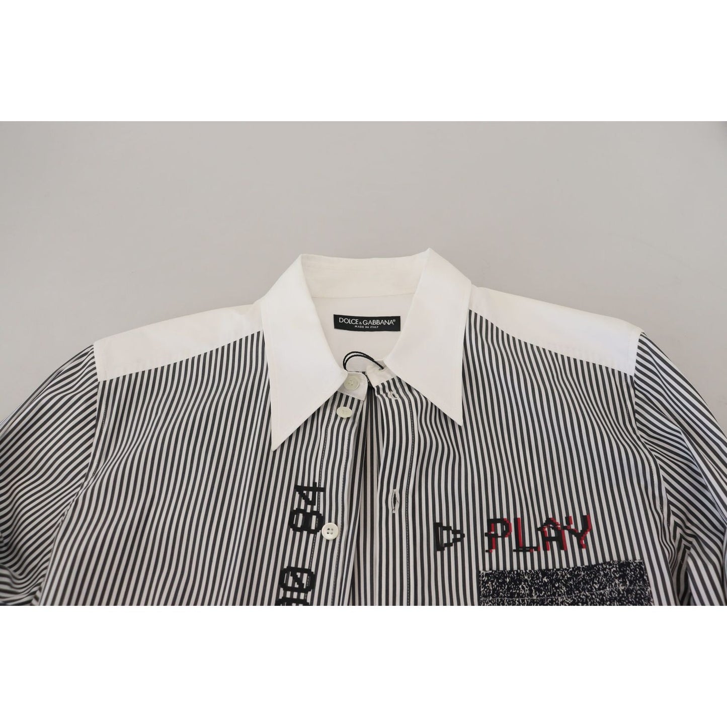 Dolce & Gabbana Black White Striped Printed Casual Cotton Shirt Dolce & Gabbana