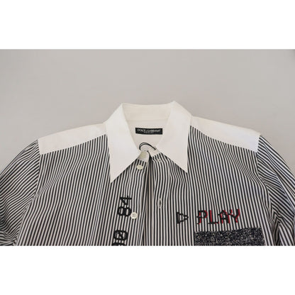 Dolce & Gabbana Black White Striped Printed Casual Cotton Shirt Dolce & Gabbana