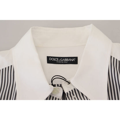 Dolce & Gabbana Black White Striped Printed Casual Cotton Shirt Dolce & Gabbana