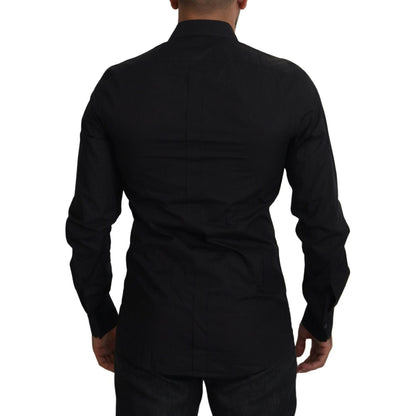 Dolce & Gabbana Black Floral Embroidery Men Long Sleeves GOLD Shirt Dolce & Gabbana