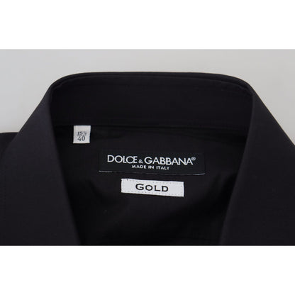 Dolce & Gabbana Black Floral Embroidery Men Long Sleeves GOLD Shirt Dolce & Gabbana