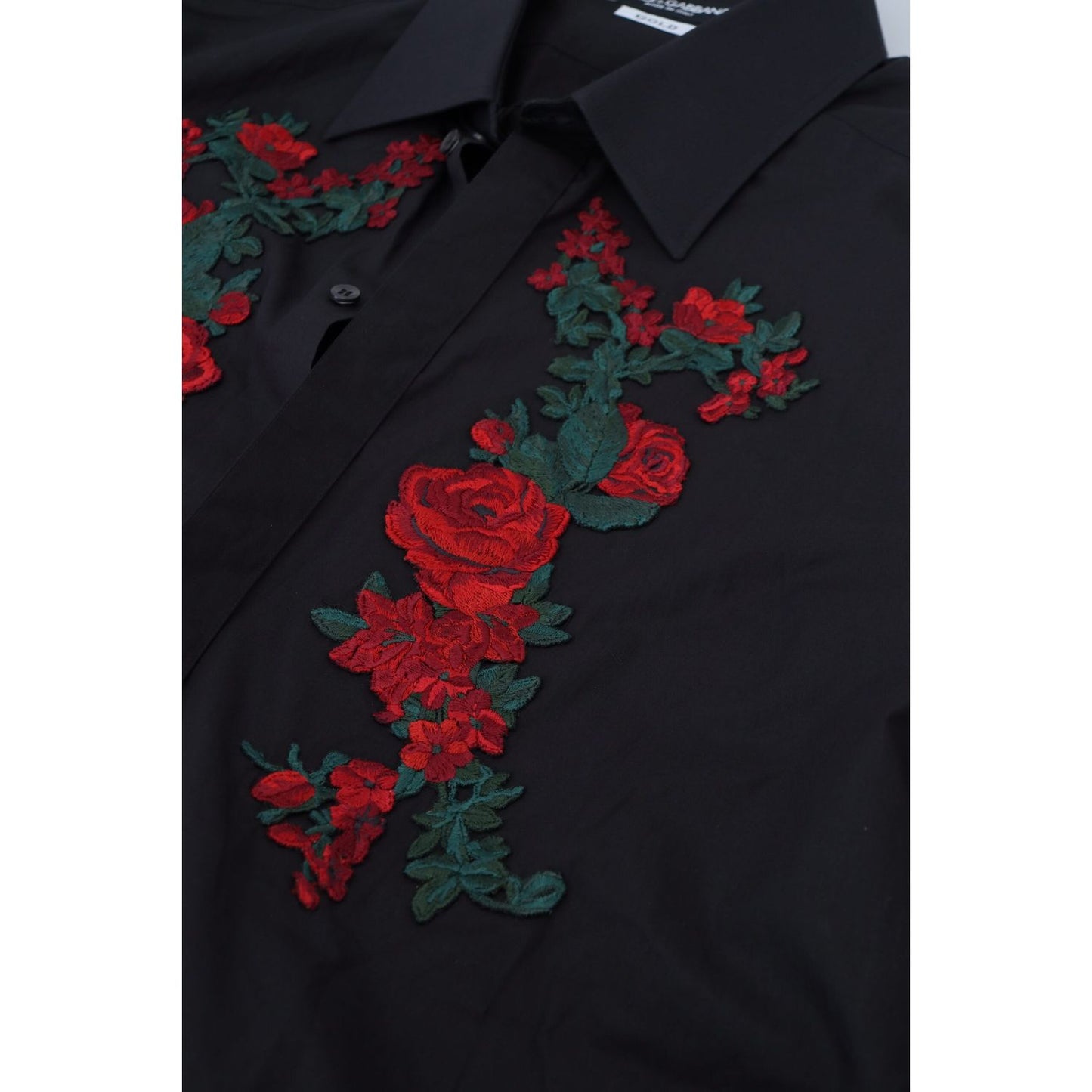 Dolce & Gabbana Black Floral Embroidery Men Long Sleeves GOLD Shirt Dolce & Gabbana