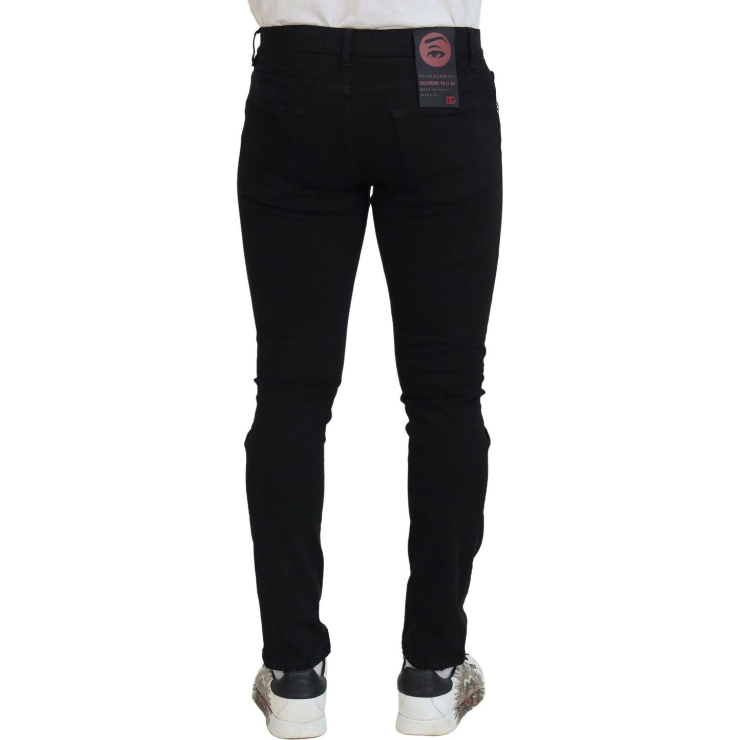 Dolce & Gabbana Black Slim Fit Tattered Denim Cotton Jeans Dolce & Gabbana