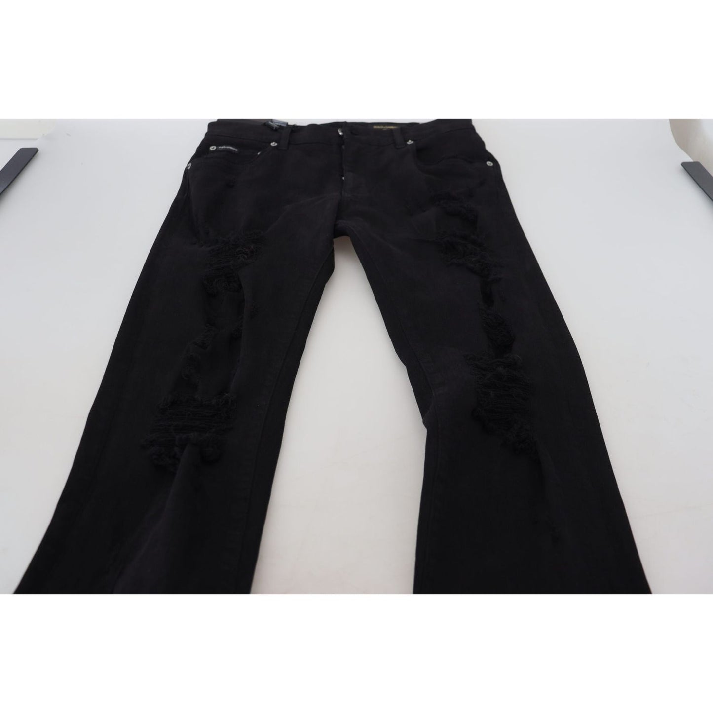 Dolce & Gabbana Black Slim Fit Tattered Denim Cotton Jeans Dolce & Gabbana