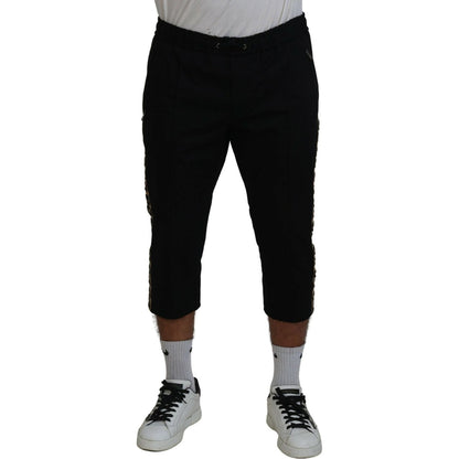 Dolce & Gabbana Black Cotton Elastic Waist DG Logo Cropped Pants Dolce & Gabbana