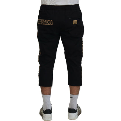 Dolce & Gabbana Black Cotton Elastic Waist DG Logo Cropped Pants Dolce & Gabbana