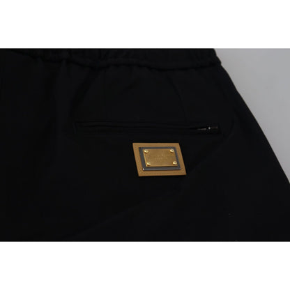Dolce & Gabbana Black Cotton Elastic Waist DG Logo Cropped Pants Dolce & Gabbana