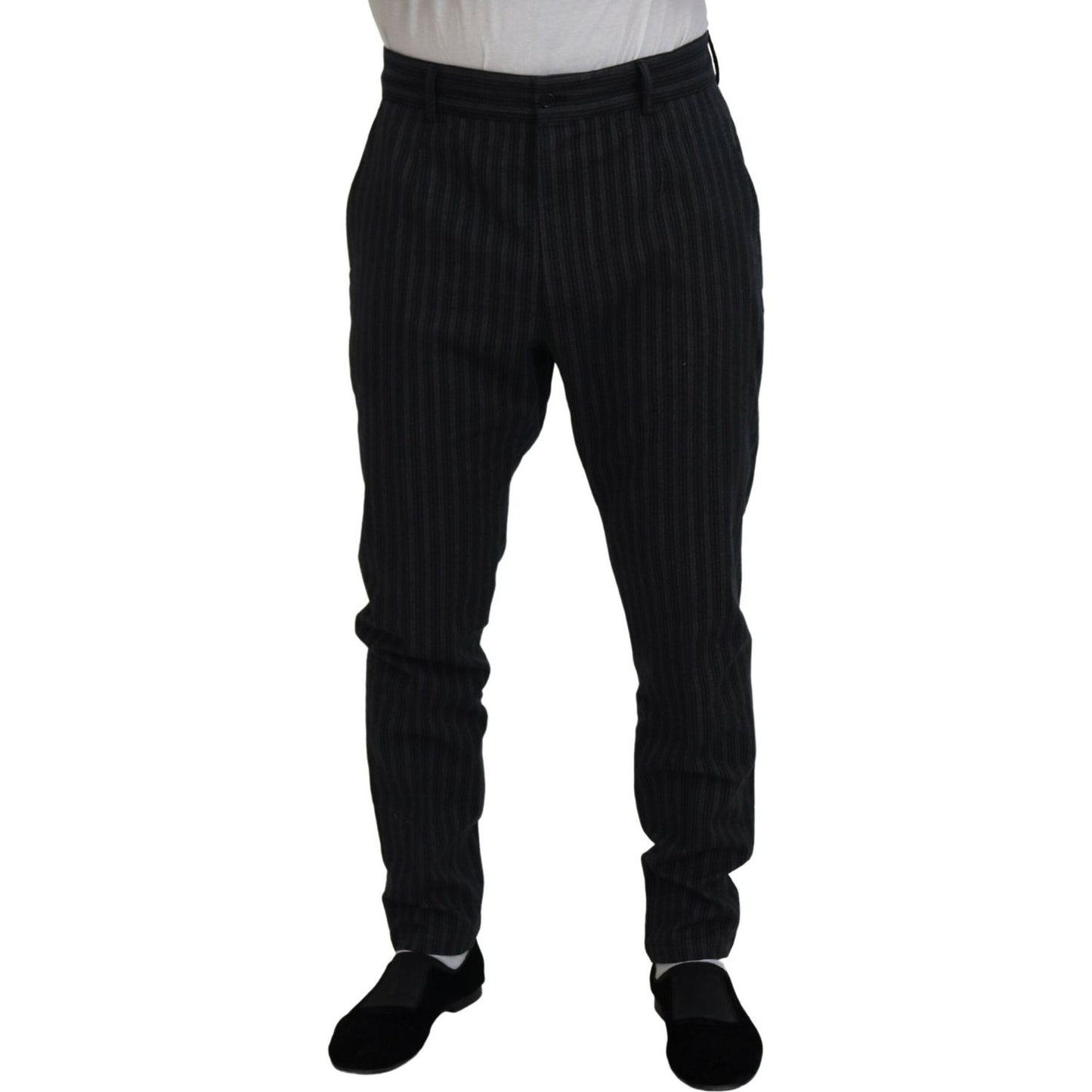 Dolce & Gabbana Dark Gray Stripes Chino Dress Pants Dolce & Gabbana