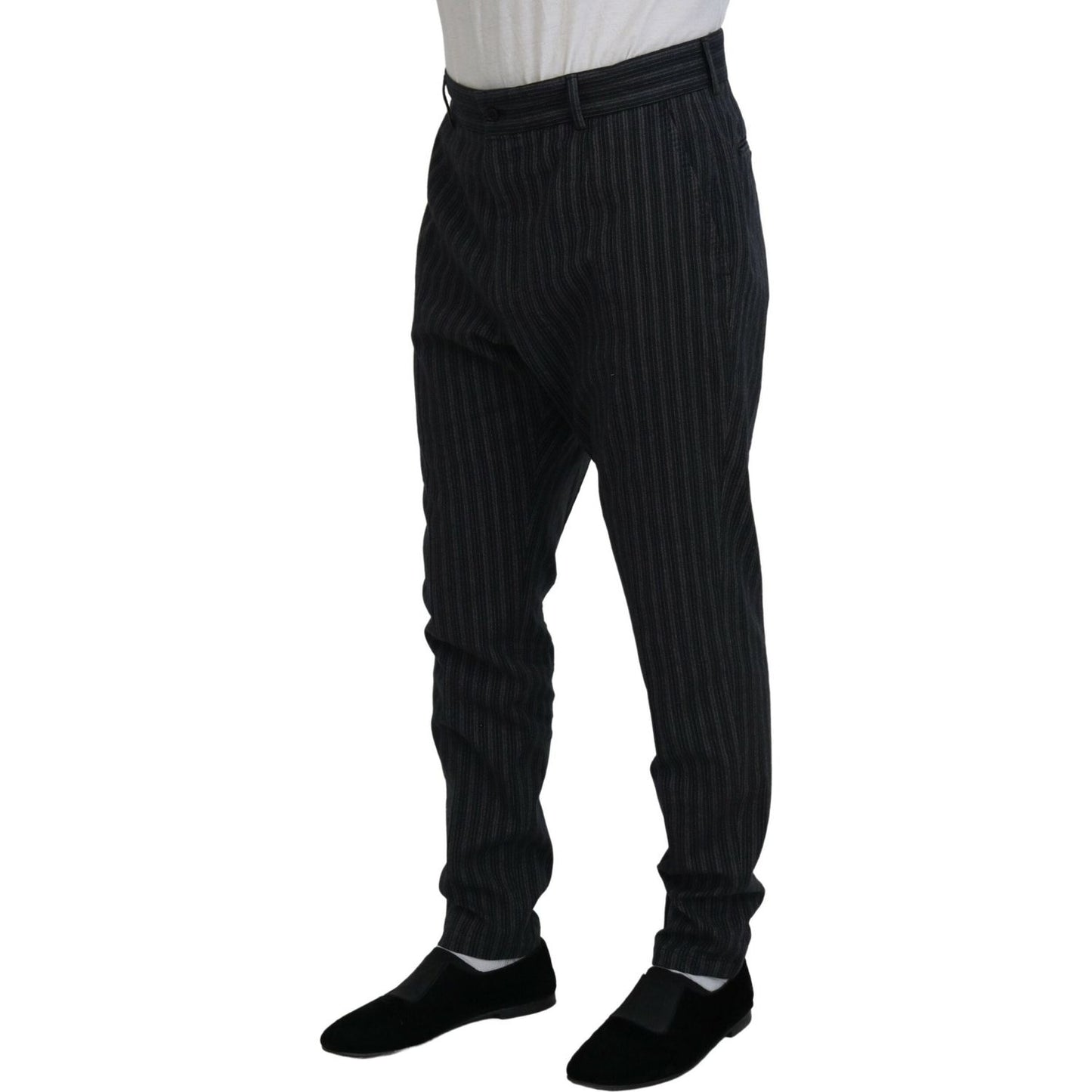 Dolce & Gabbana Dark Gray Stripes Chino Dress Pants Dolce & Gabbana