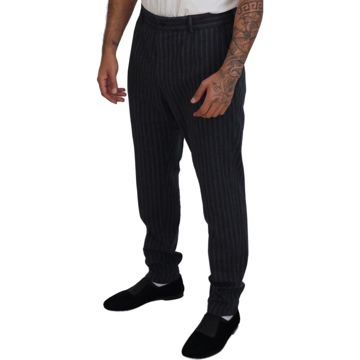 Dolce & Gabbana Dark Gray Stripes Chino Dress Pants Dolce & Gabbana
