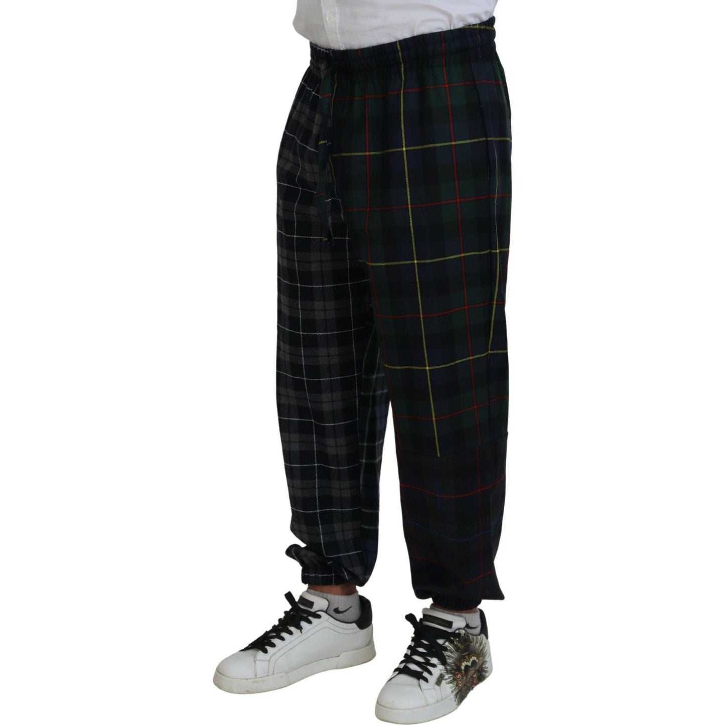 Dolce & Gabbana Multicolor Checkered Wool Men Jogger Pants Dolce & Gabbana