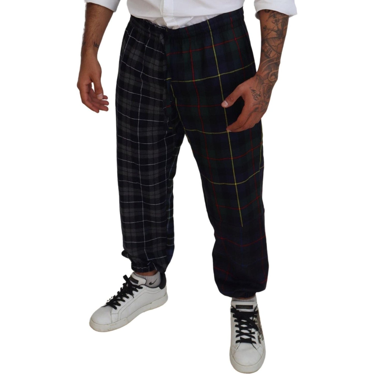 Dolce & Gabbana Multicolor Checkered Wool Men Jogger Pants Dolce & Gabbana