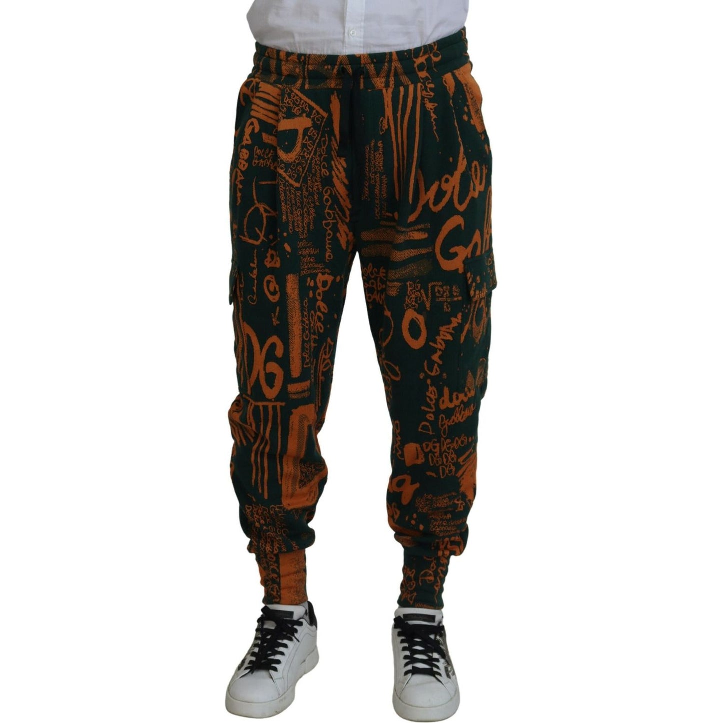 Dolce & Gabbana Multicolor Logo Print Silk Cargo Jogger Pants Dolce & Gabbana
