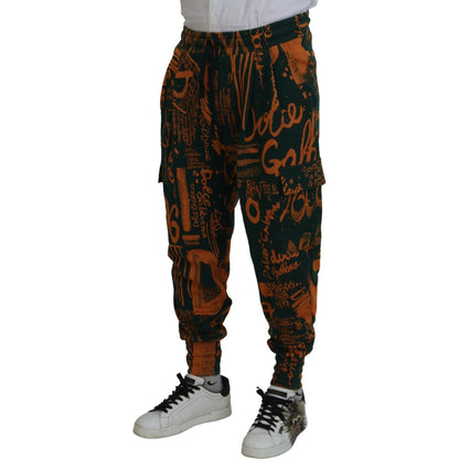 Dolce & Gabbana Multicolor Logo Print Silk Cargo Jogger Pants Dolce & Gabbana