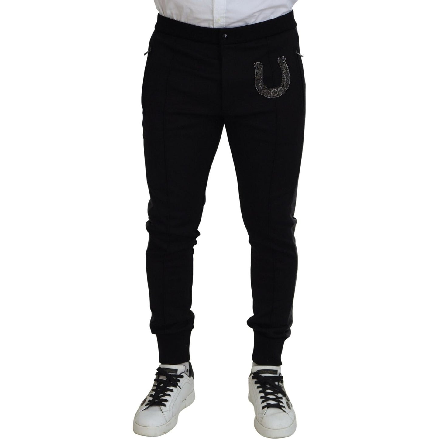 Dolce & Gabbana Black Wool Horseshoe Jogger Pants Dolce & Gabbana